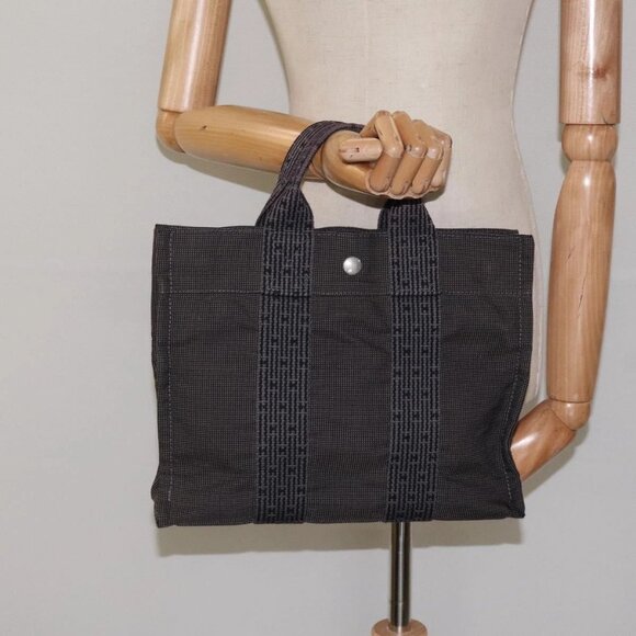 HERMES Her Line PM Tote Bag Canvas Gray Auth - Picture 1 of 16